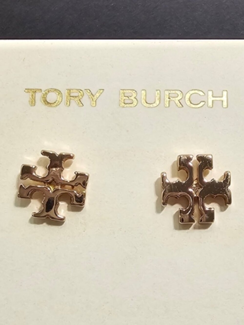 Auth. Tory Burch Miller Logo Stud Earrings in Rose Gold - Lile New